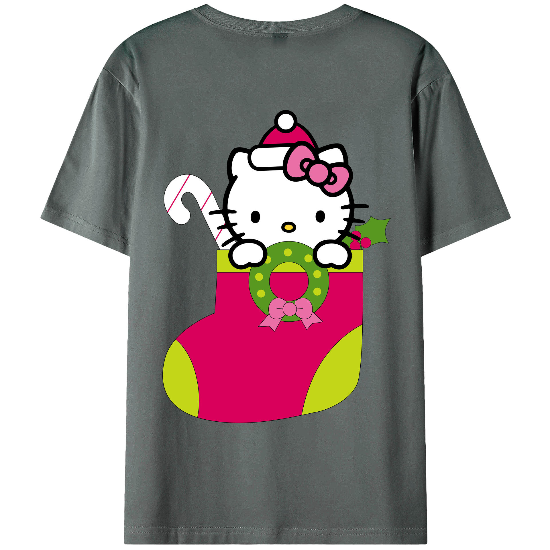 （画像用） Hello Kitty ハローキティ 綿100％ メンズ半袖Tシャツ（バックプリント） 通気性